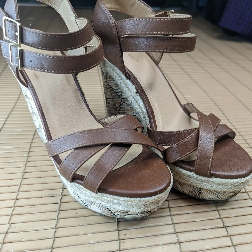 Charlotte Russe Brown Vegan Leather Espadrilles Platform Wedge 5